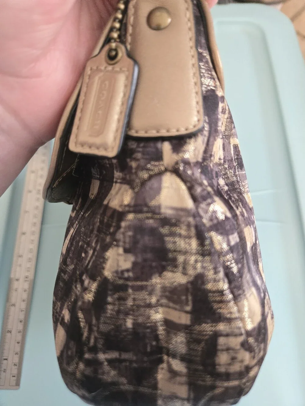 ​Coach Metallic Op Art Shoulder Bag Gold Trim Handbag